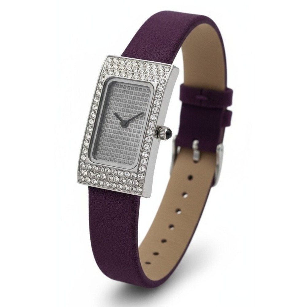 Victoria Wieck Rectangle Purple Crystal Watch Ladies NIB Statement